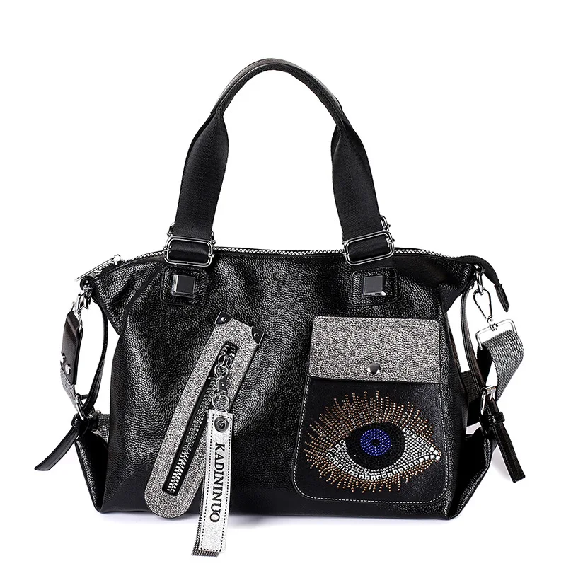 

Fashion Shoulder Straps Crossbody Bag Grand Sac A Main Women Blue Evil Eye Hand Bags, Black