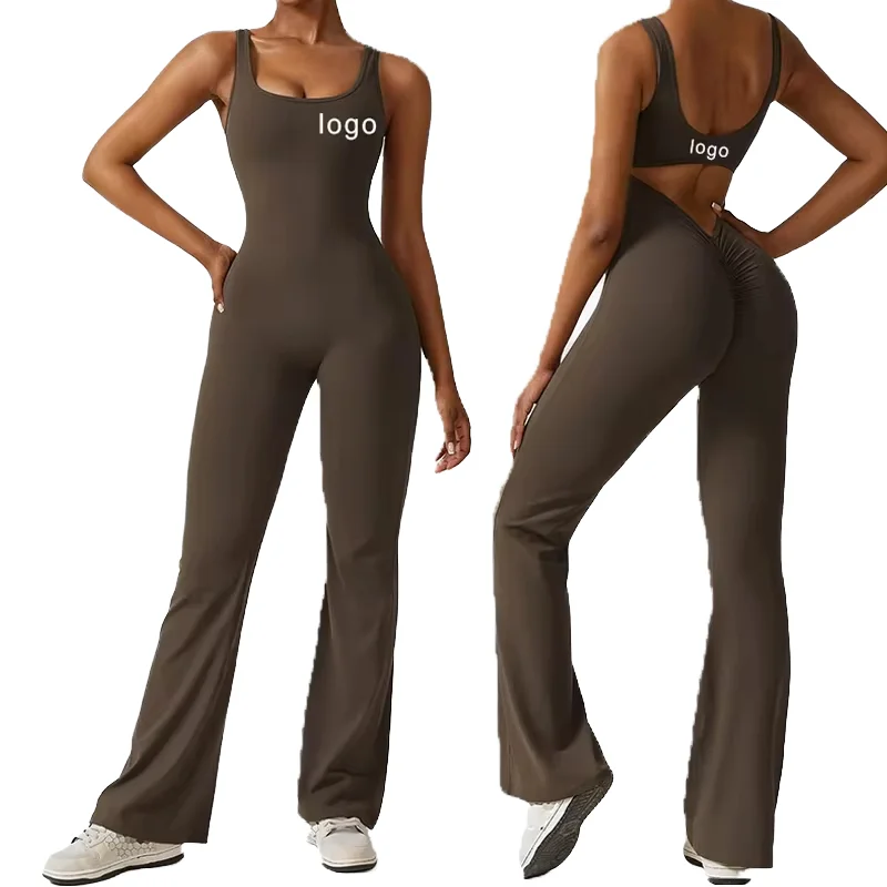 Yoga Jumpsuit Hollow Back Flared Leg