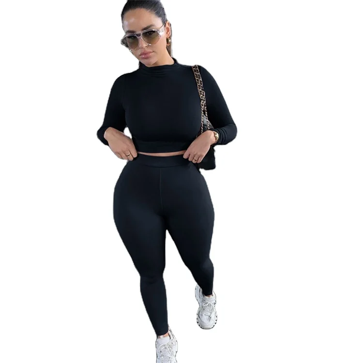 

LN3003 fall new casual solid long sleeve bodycon 2 pieces sets outfits tracksuit womens clothing two piece pants set