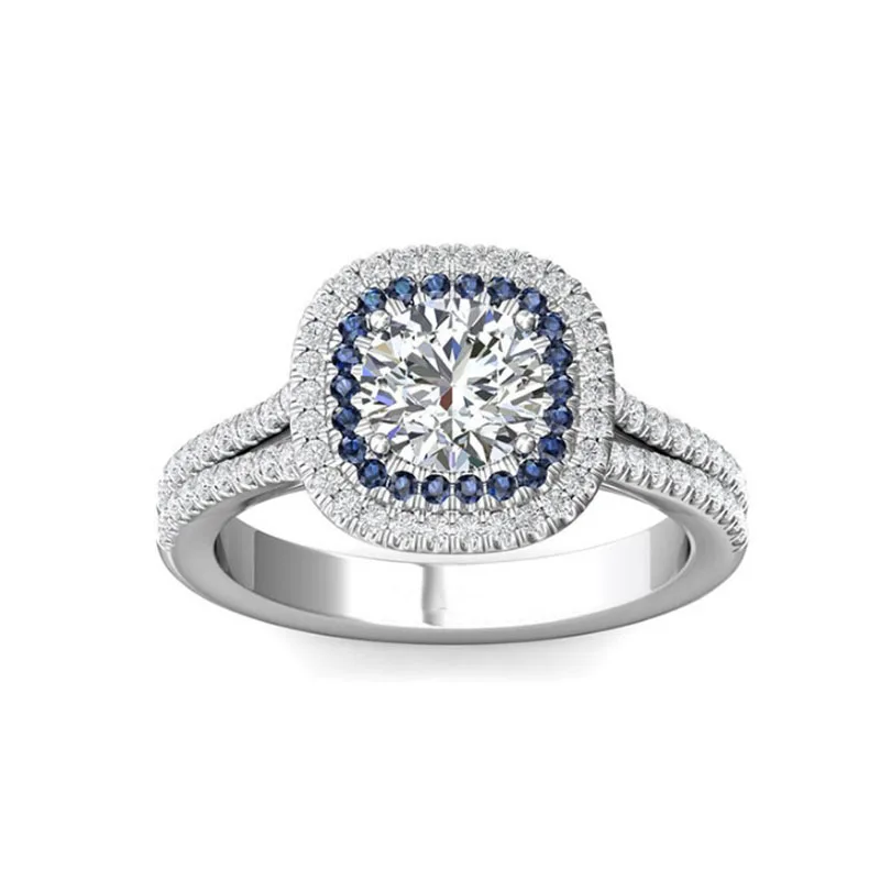 

Original Factory Directly # SRO264 2 carat Cushion Petite Halo Blue Round Moissanite Engagement Ring