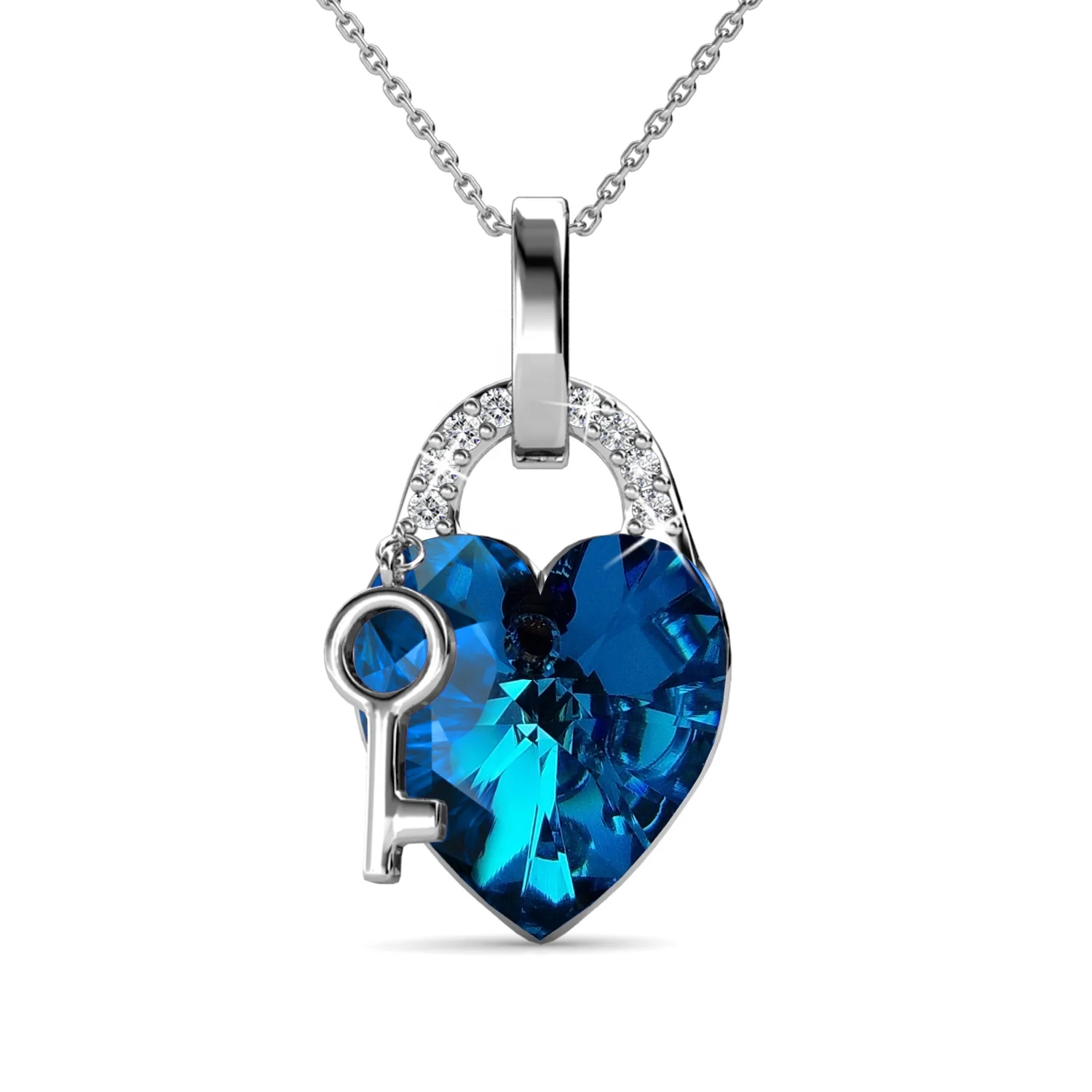 

Premium Austrian Crystal Jewelry 925 Silver / Brass Love Key To Heart Lock Pendant Luxury Statement Necklace Destiny Jewellery