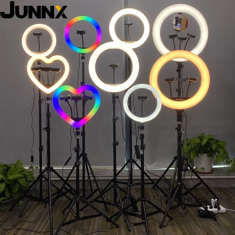 

Junnx 2021Selfie desktop Beauty Live Ring Light Photography Led Lamp With Tripod Stand Ringlight For Live Video, Black pink white