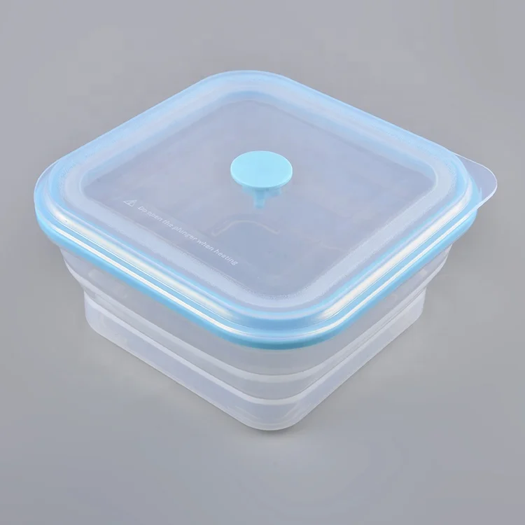 

Square Lunch Box Silicone Collapsible Clear Food Container Non Stick Light Weight