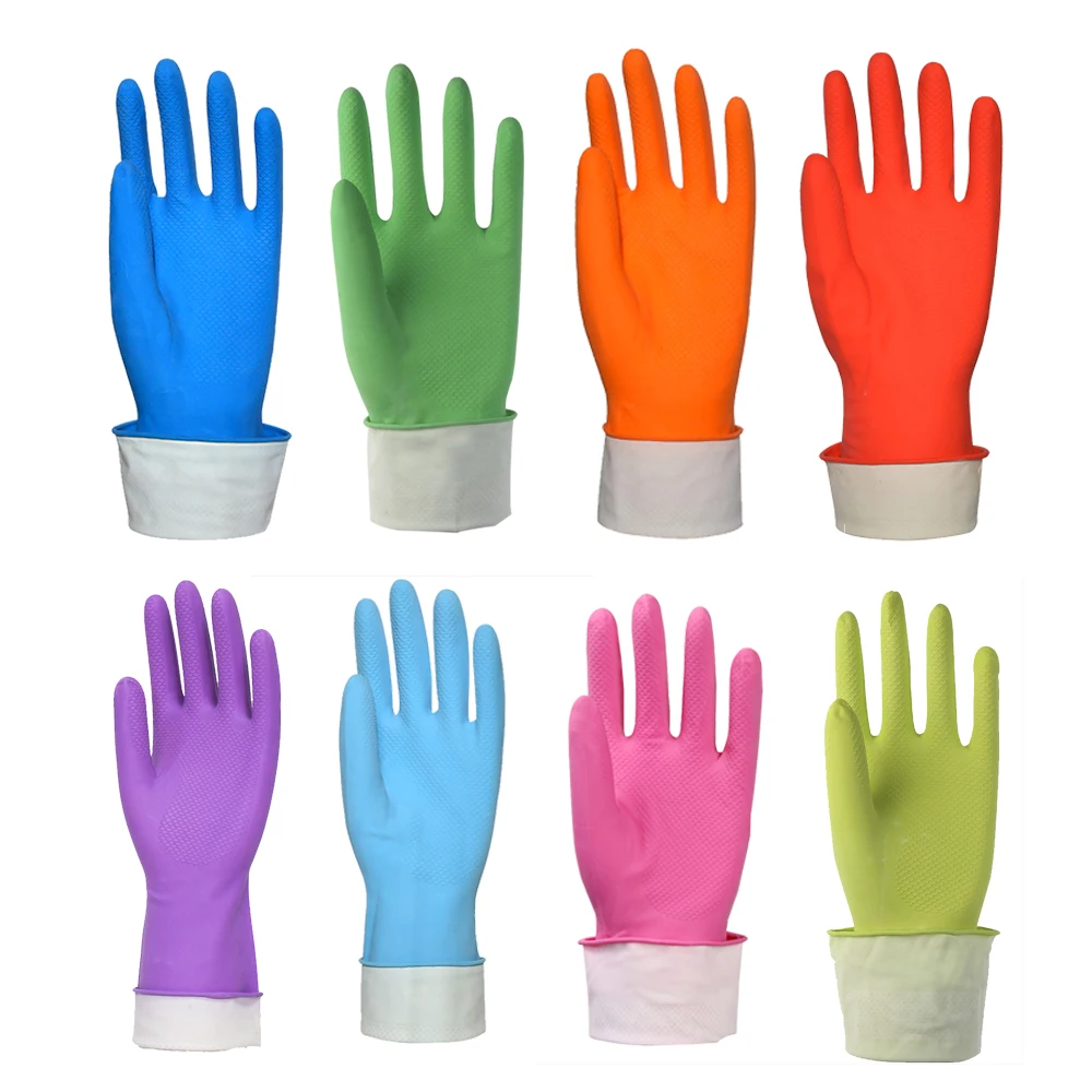 

flocklined household rubber gloves household cleaning glove rubber kitchen glove long, Yellow, pink, red, orange, blue, green