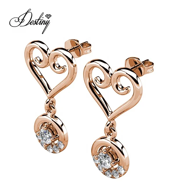 

2020 New 18K Gold Plated Jewelry Heart Earrings Premium Grade Crystals From Austria, White /rose gold