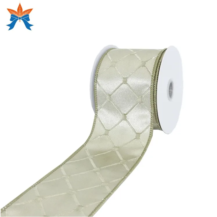

Easter&ST. Patrick Moss Green Jacquard Rhombus Wired Ribbon Gift