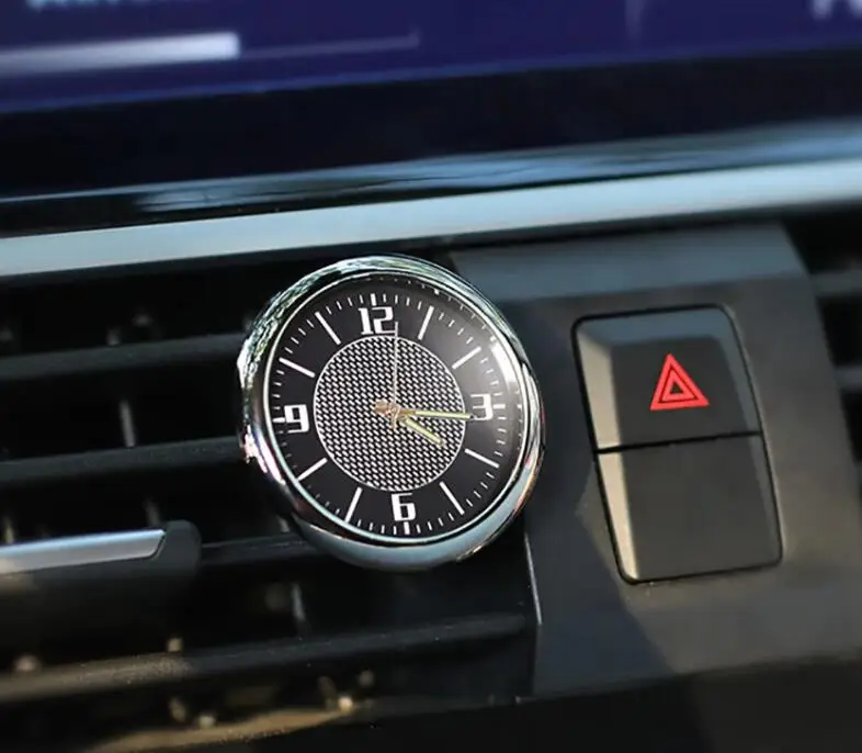 White idain Car Dashboard Clock Mini Vehicle Clock Decoration Air Vent Cilp 