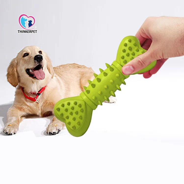 

Hot sale  soft spike eco-friendly natural rubber bone dog chew toys, Green