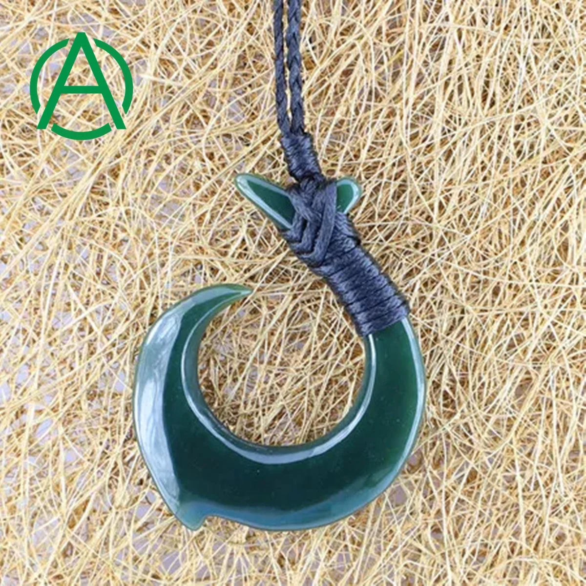 

ArthurGem Nh047 Canadian Nephrite Jade Fish Hook Carving Necklace Pendant