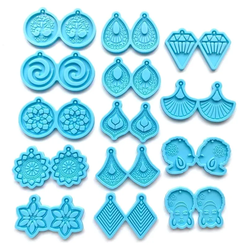 

14 Earrings Epoxy Resin Mold Keychain Pendant Silicone Mould DIY Crafts Jewelry Necklace Ear Studs Casting Mold