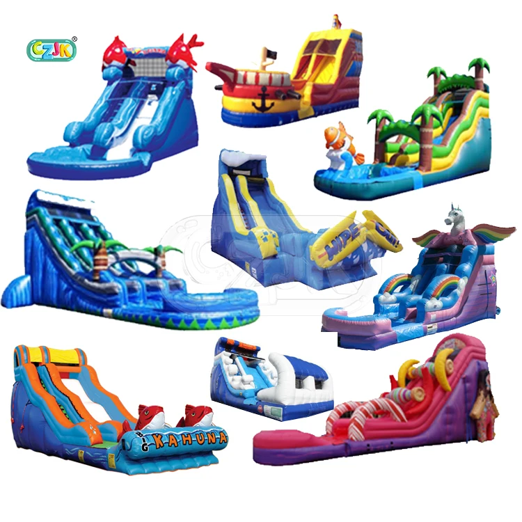 
hot commercial tropical palm tree jungle pool inflatable water slide for sale 