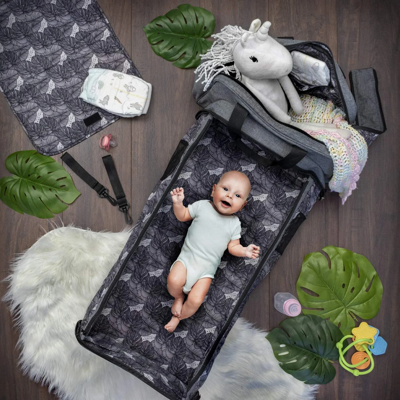 

Diaper Bag Backpack Travel Bassinet - Foldable Baby Bag Bed Changing Station baby diapers backpack