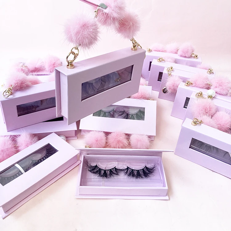 

luxury eyelash chain boxes stuffed case customized logo private label pink lash box packaging