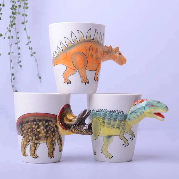 
Logo Customized Hand Painted 3D Animal Ceramic Mug Cup Creative Individual Cartoon Dinosaur Ceramic Coffee Mugs Cup 