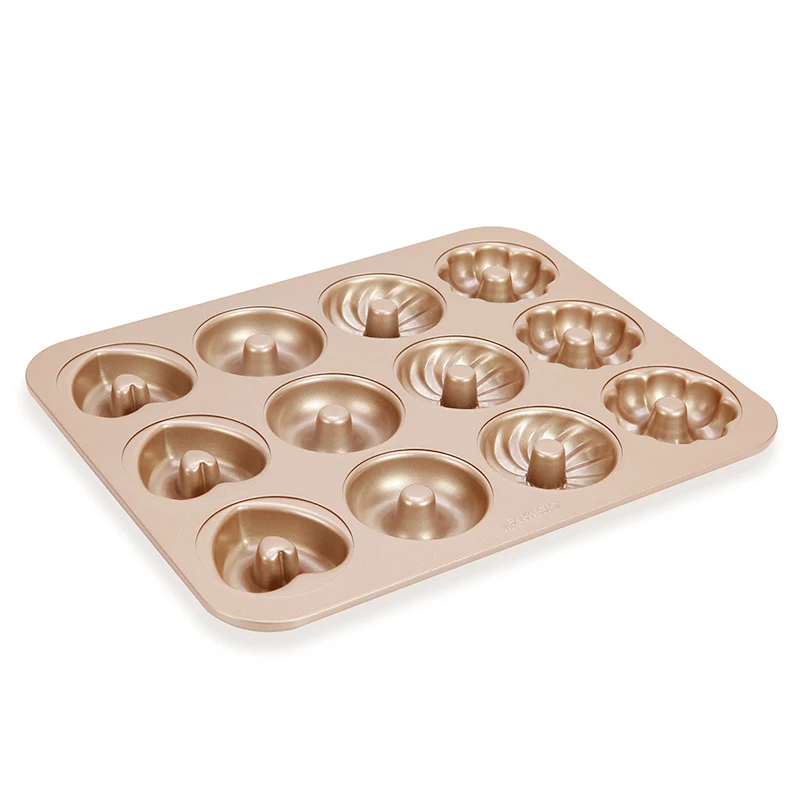 

Special Four-fancy Multifunctional 12 Cups Non-stick Cake Baking Mold, Champagne gold