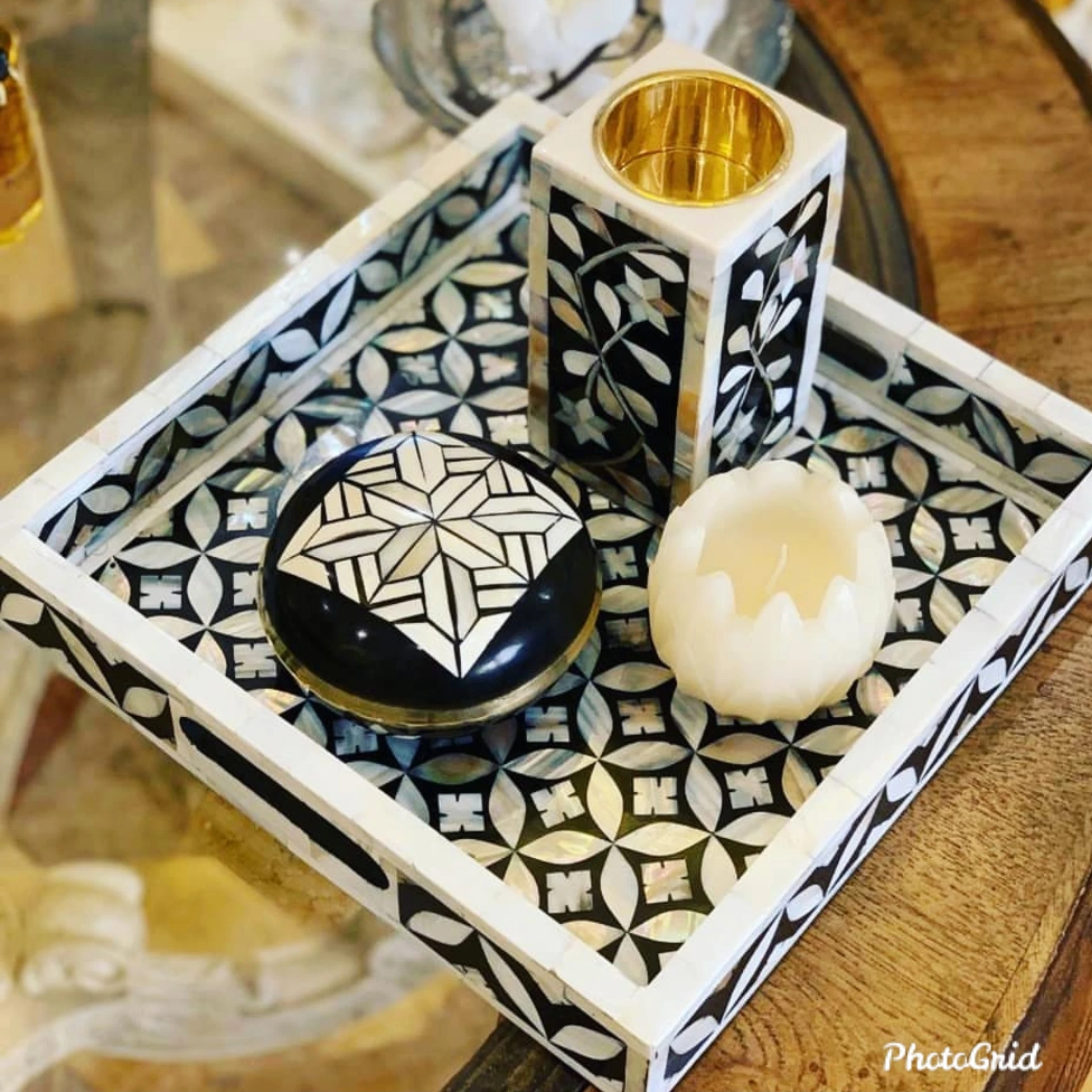 
SERVING TRAY BONE INLAY TEA LIGHT BAKHOOR BOX GULF UAE 