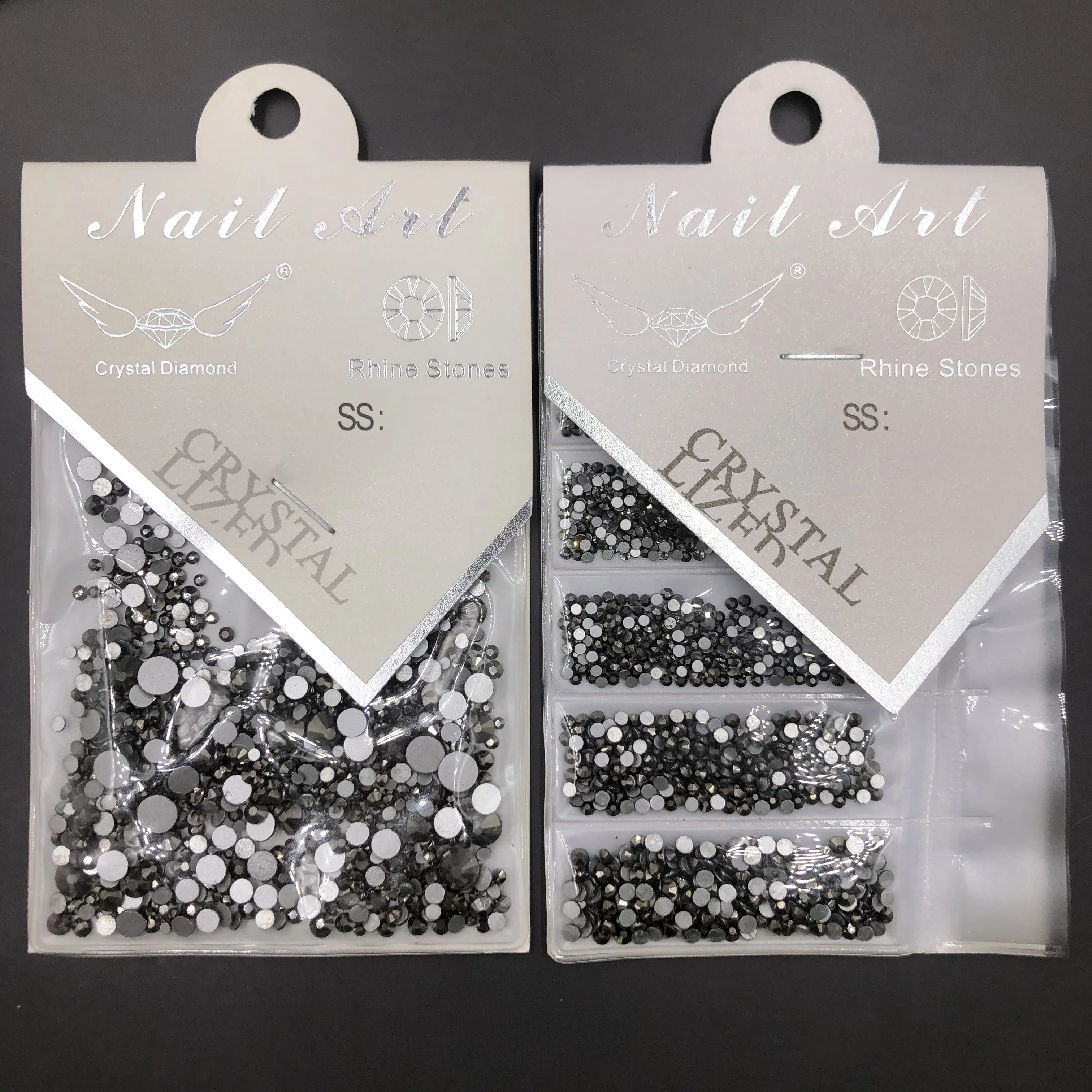 

C&Y Jet Hematite Non Hotfix Flatback Mix Size Glass Nails Decoration Design Rhinestone