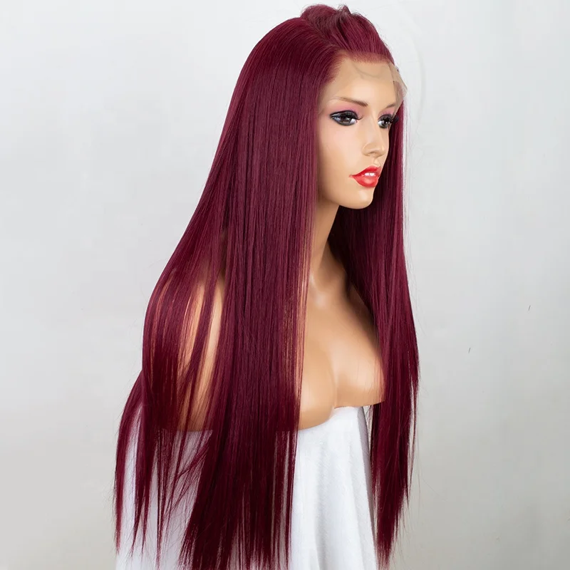 

Aliblisswig Natural Looking Purple Long Straight Heat Resistant Fiber Hair Lace Front Synthetic Wigs