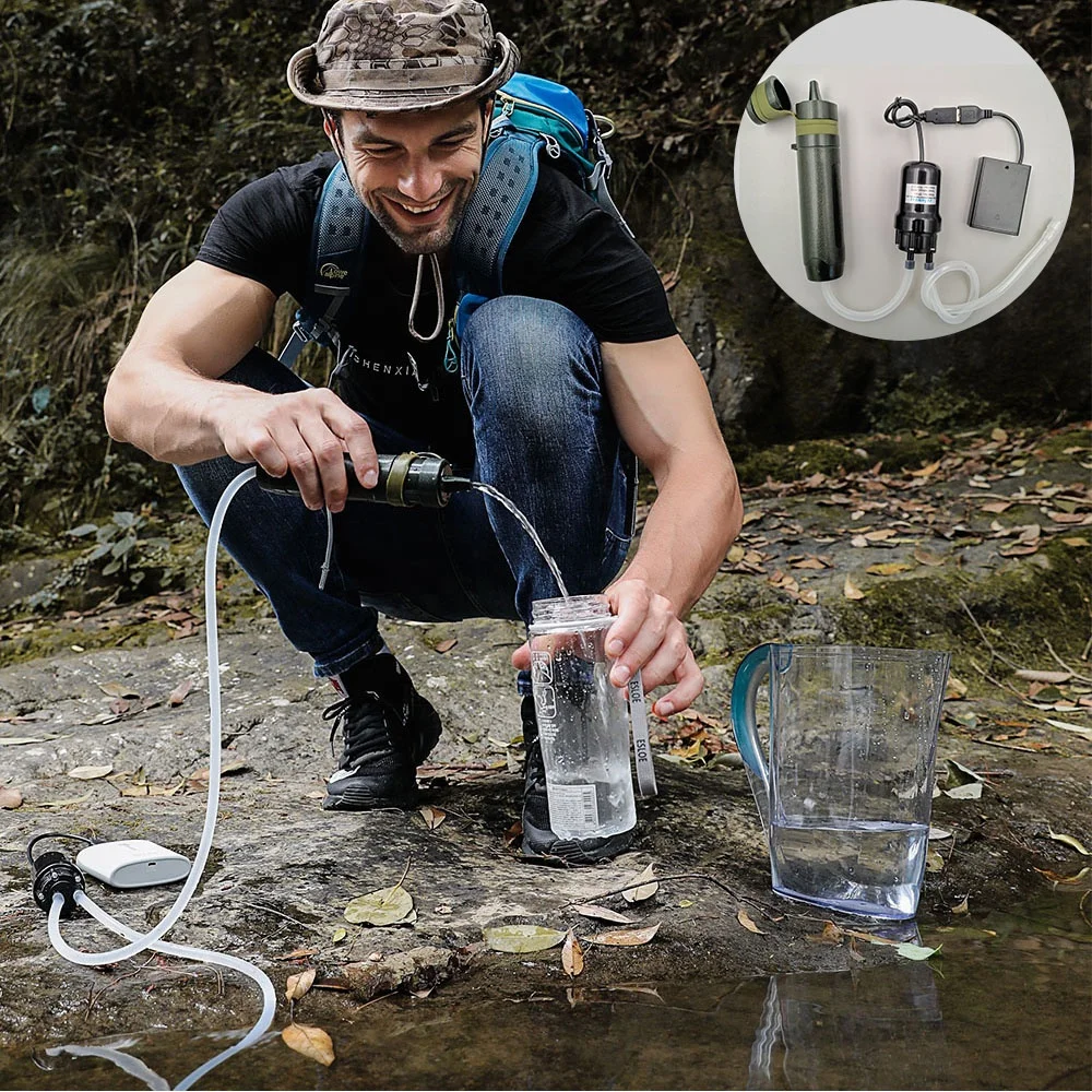 

camping survival hiking portable water filter with pump