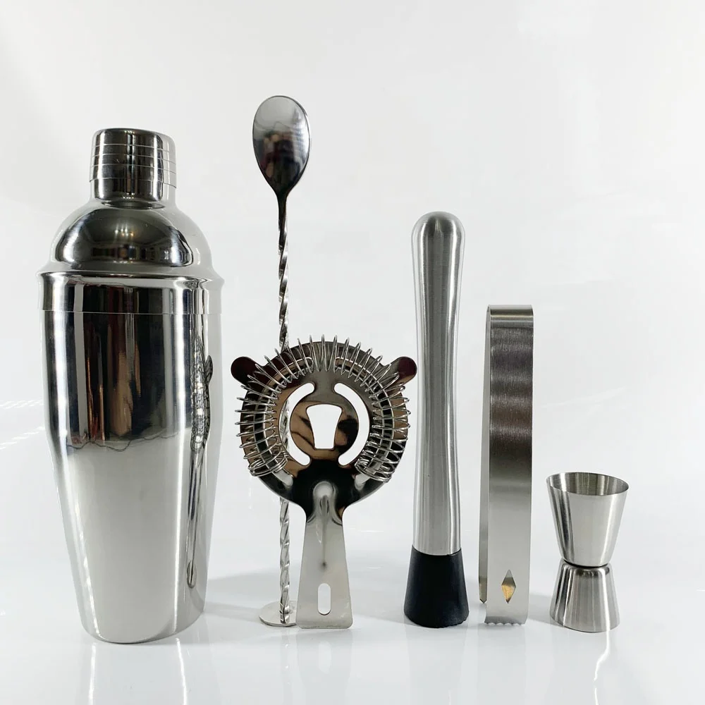 
Factory Customize 9pcs Home Bar Food Grade SS304 Stainless Steel Mixology Bar tools Bartender Kit Cocktail Shaker kit 