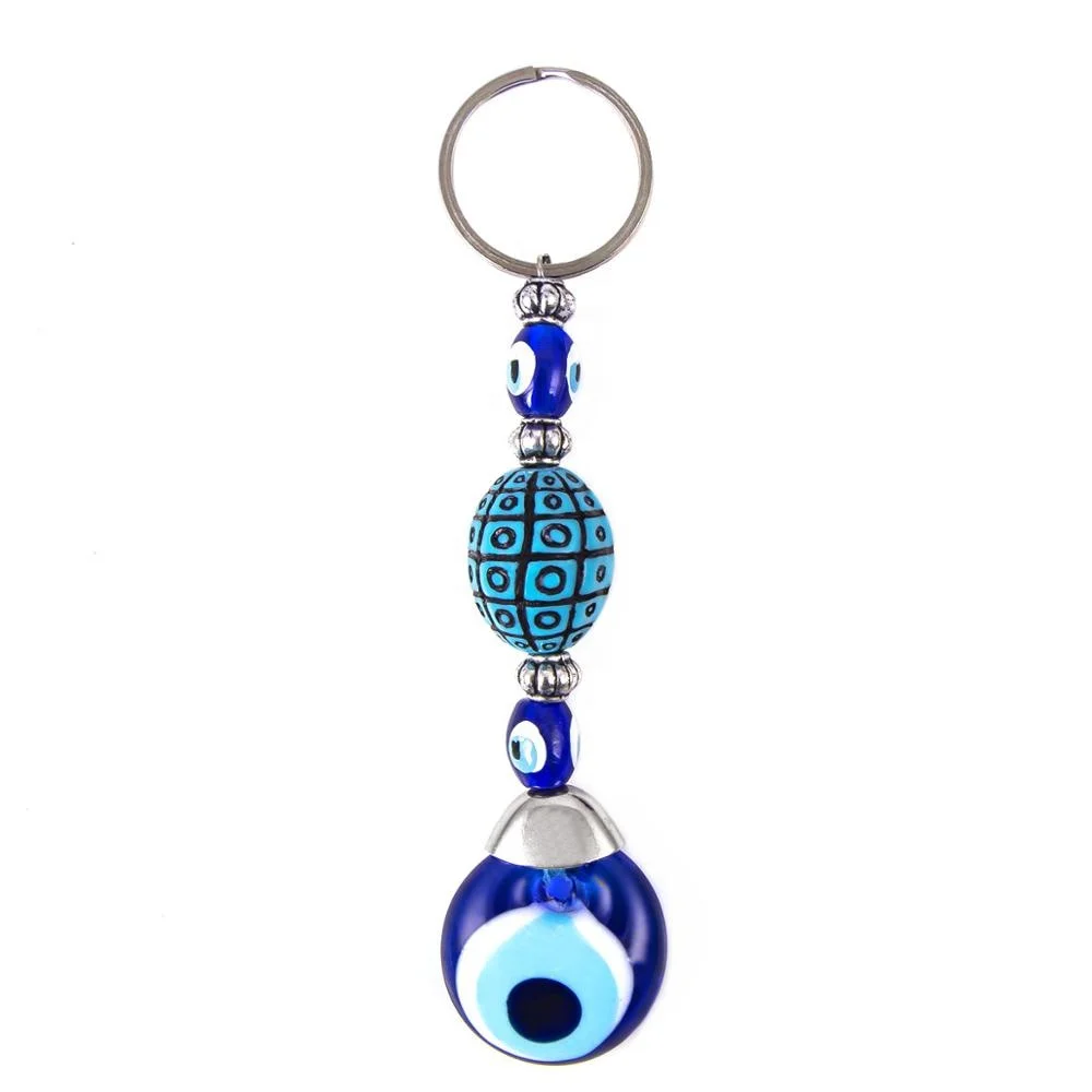 
Turquoise Round Shaped Hand Made Glass Evil Eye Beaded Key Chain Made in Turkey 