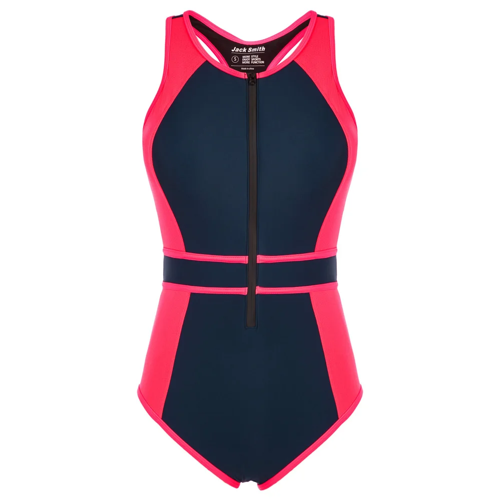 Oem Women New Contrast Color One Piece Swimsuit Crew Neck Zip Up Bathing Suit Buy Zip Up Bathing Suit One Piece Swimsuit Women Swimsuit Product On Alibaba Com