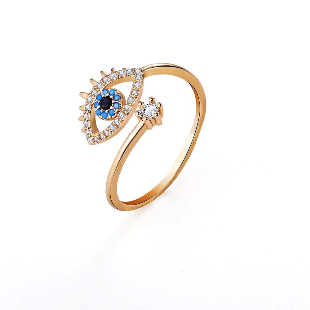 

2022 Personalized 18k gold plated Blue CZ Crystal Eye Finger Open  Zirconia Evil Eyes Ring