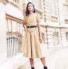 High Fashion Vietnam Garment Beige Midi Dress Mid Calf Long Half Length Sleeves