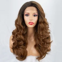

Natural Looking Dark Root Ombre #4/30 Mix Brown Wavy Long Side Part Heat OK Fiber Hair Synthetic HD Lace Front Wigs for Women
