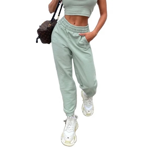 

custom womens tracksuits bottoms soft cotton polyester boyfriend joggers crop top set hoodie and sweatpants, Provide color chart