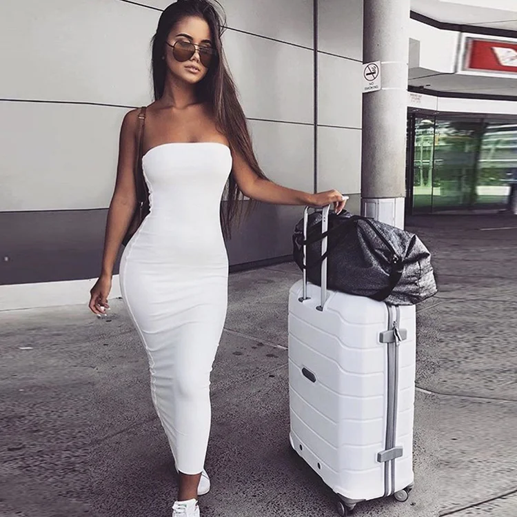 

Hot Sale Solid Skinny Strapless Midi Dress For Women Bodycon Dress Party Dresses Women Fashion Sexy -HY, White,khaki,red,black