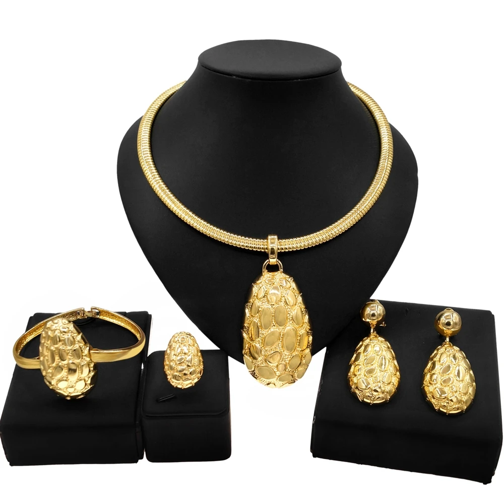 

Yulaili Pop Style 18K Italian Gold Beautiful Jewelry Set Latest Design Women Wedding Party Gold Plated Necklace Jewelry Sets