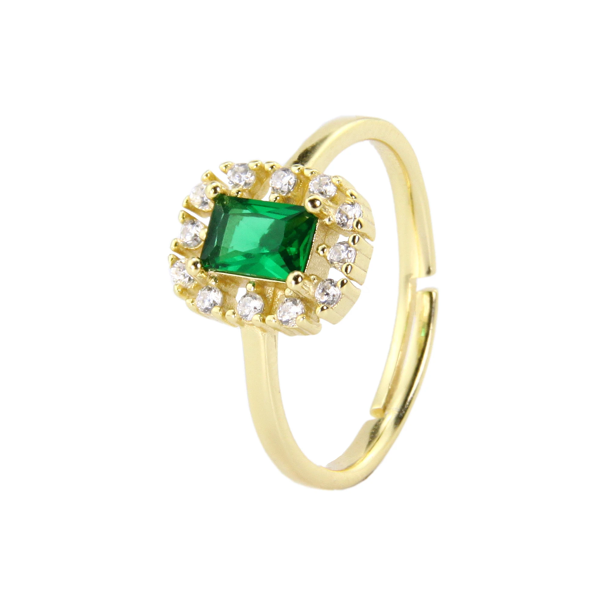 

Vintage Style  Ring Anillos De Plata Emerald Green Stone 14k Gold Plating CZ 925 Sterling Silver Ring