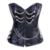 Faux Leather Steel Boned Rockabilly Corset with Chains Black