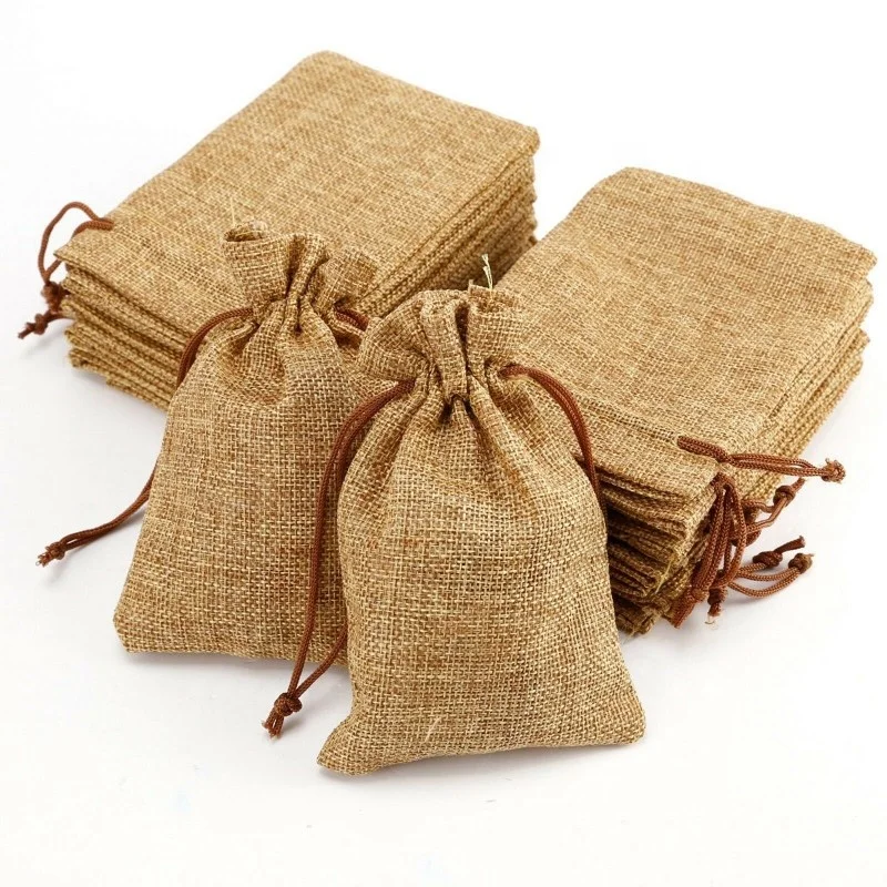 

Factory supply  mini string pouch custom logo small jute bags for tea jewelry, Full color/customised