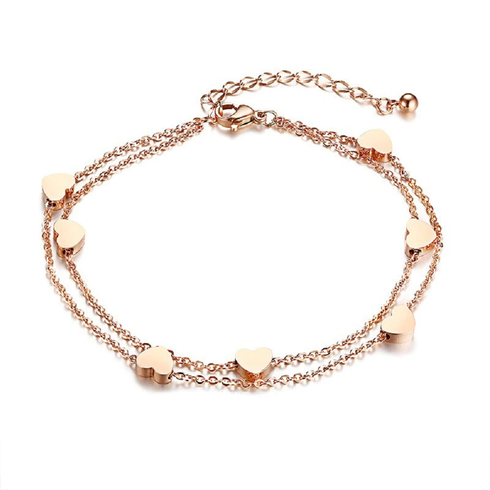 

Summer Barefoot Beach Anklet Bracelet Layered Anklets Rose Gold Heart Charm Ankle Bracelet Women Foot Jewelry