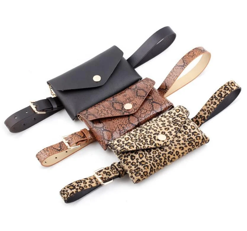 

Snake Leopard Pattern Fanny Pack Removable Pouch Fashion Women's Waist Leather Belt Bag, Black,leopard,snake