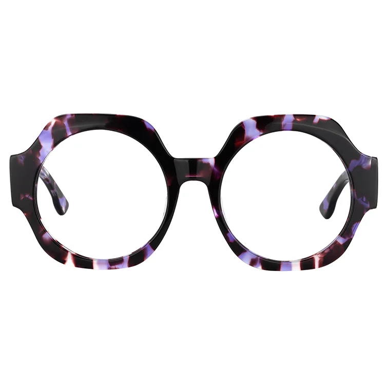 

New Arrival Stylish Unisex Geometric Acetate Purple Floral Tawny Oversized Large Size Optical Eyeglasses, 2 colors