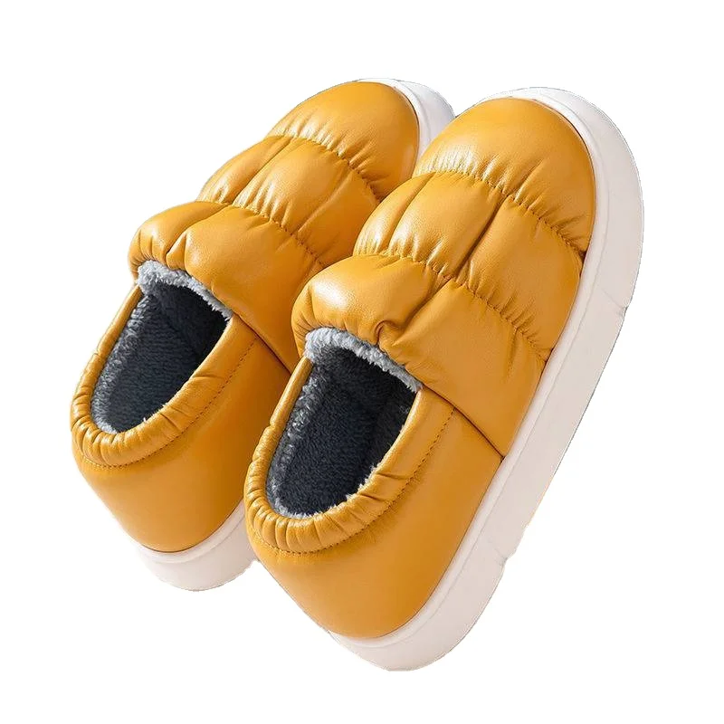 

New couple cotton slippers women autumn and winter wear household PU tide home slippers, Solid color