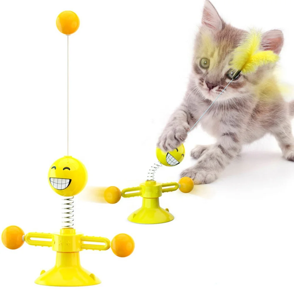 

Eco Friendly Cat Manufacture Spring Spinning Feather Pet Toy With Suction, Toy For Cat Interactiv, Yellow, pink,orange