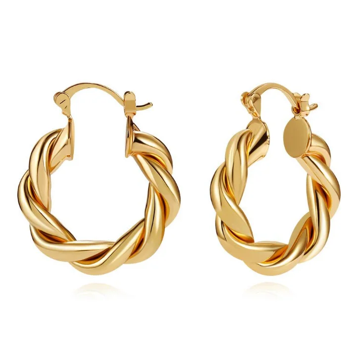 

New Trendy Stainless Steel Twisted Rope Hoops 18k Gold Plated Earrings C Shape Twist Rope Hoop Retro Earrings, Gold,rose gold,black and silver