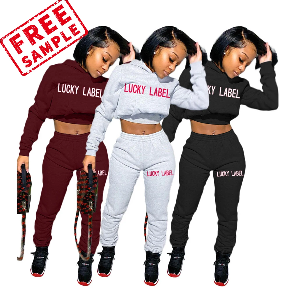 

Free Sample women joggers pants lucky label two piece set fall clothing for women tracksuits women stacked sweatpants, Oem
