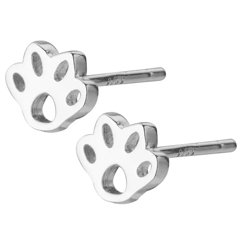 

E2091 Fashion Joyeria Sterling Silver 925 Printed Cat Silver Small Hollow Cat Paw Stud