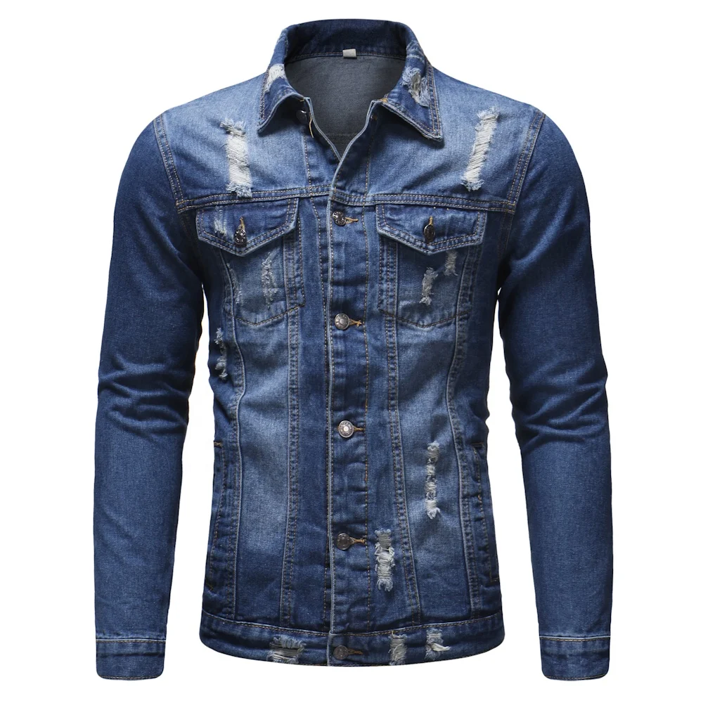 

9008 Cowboy Jacket Jean Men Denim Coat Distressed Denim Jacket Ripped Wholesale, Black