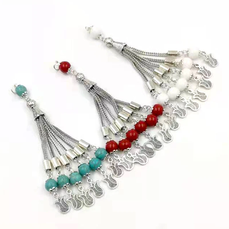 

Tassel tasbih white cerami misbaha pendant muslim accessories islamic alloy part turkish jewelry red stone Blue Turquoise tassel