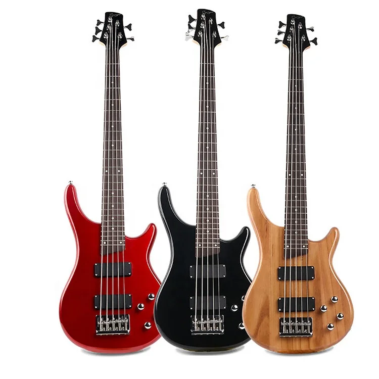 

Wholesale 43 inches 5 string wood bass neck 21 frets left hand electric bass guitar, Black,red wood