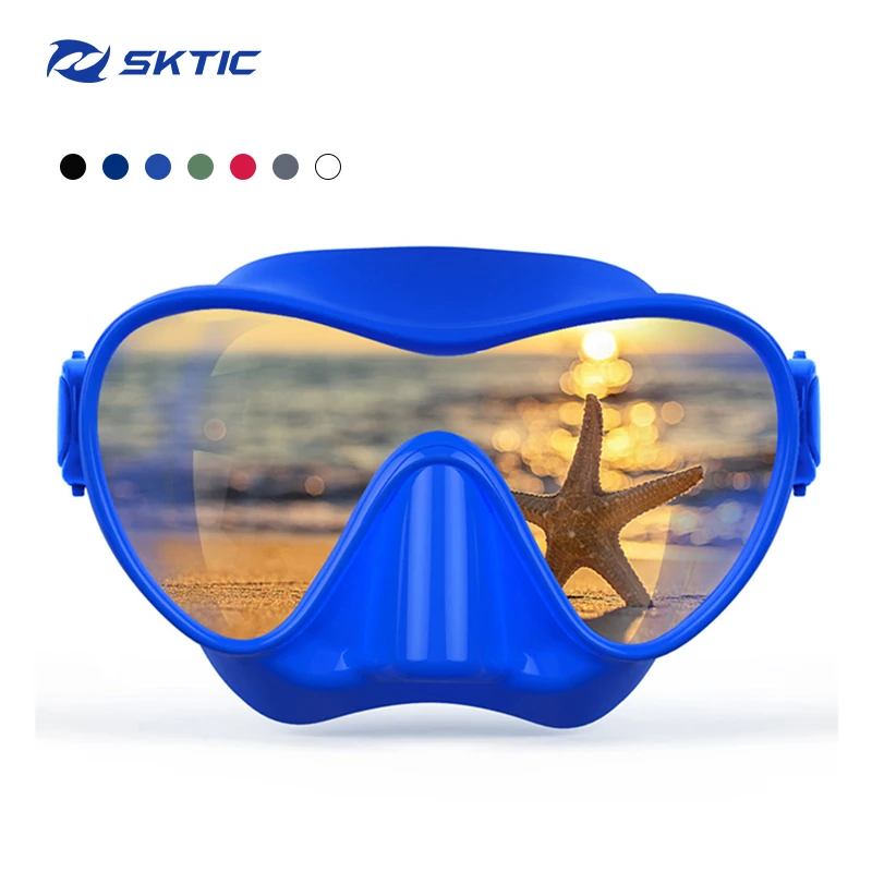 

SKTIC Professional Scuba Diving Mask Kids Snorkel Goggles Anti-Fog Tempered Glasses Diving Swimming Equipment, Blue