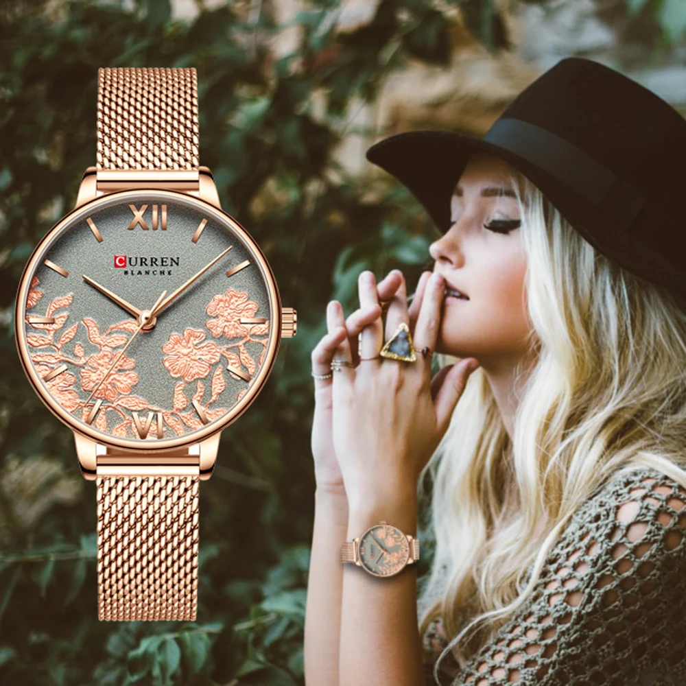 

Curren 9065 Women Watches Top Brand Luxury Stainless Steel Strap Wristwatch for Women Rose Clock Stylish Quartz Ladies Watch