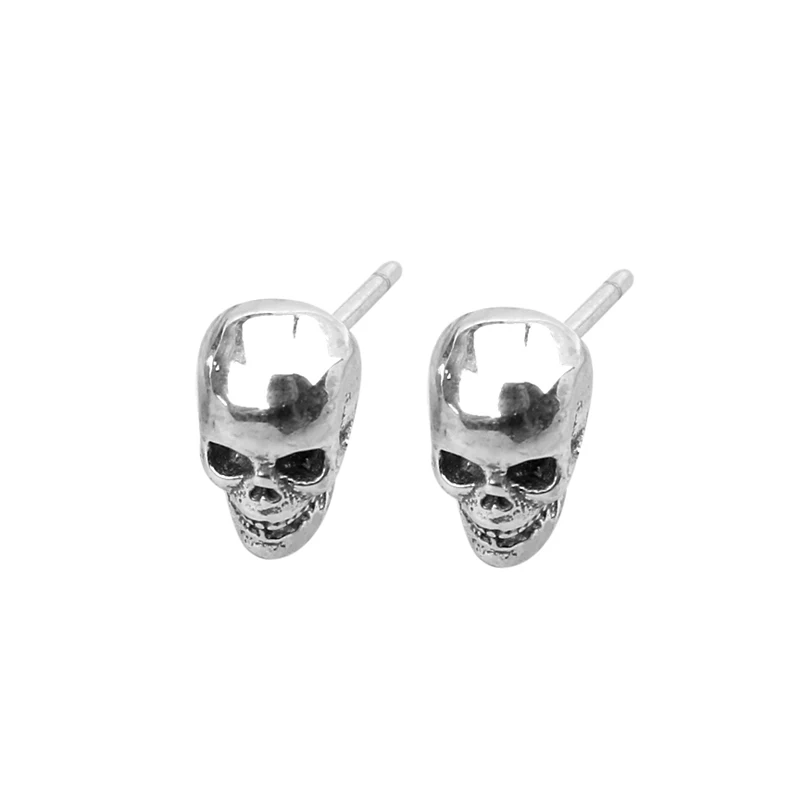 

Fukarni Instagram Small Skeleton Antique Silver Punk Skull Sterling Silver Stud Earrings TE012