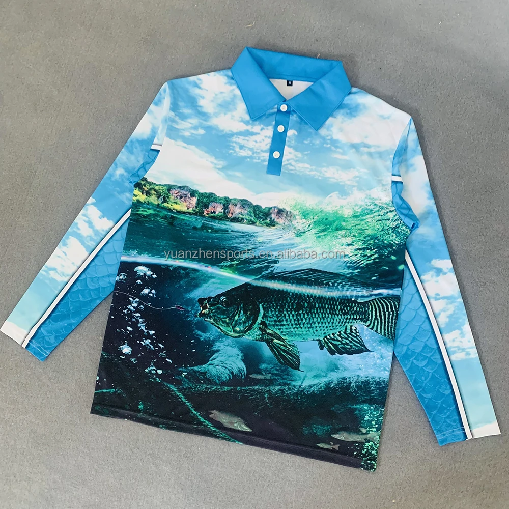 

custom design sublimation printing no moq long sleeve fishing polo shirt, Sublimation printing color